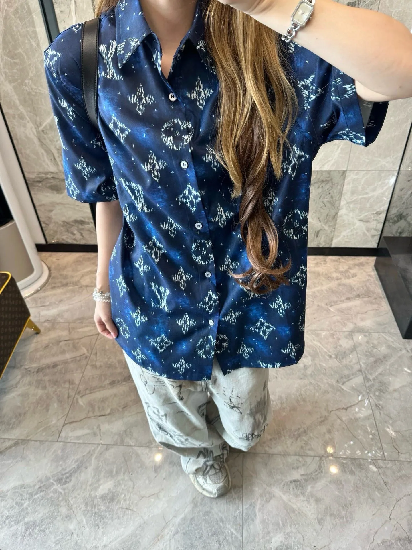 Louis Vuitton/Louis Vuitton 25ss old flower all-over print rendering suit short-sleeved shirt